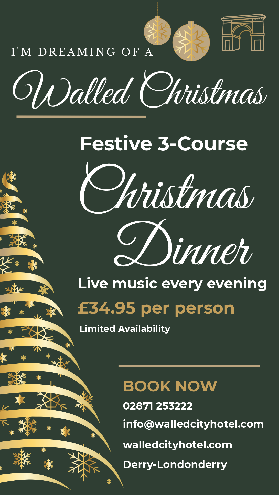 Walled City Hotel festive three-course Christmas dinner